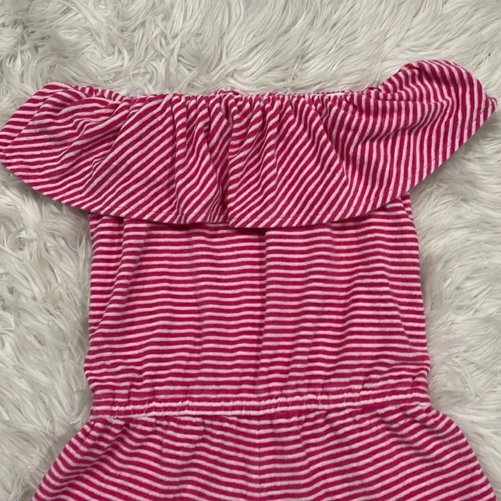 Ralph Lauren Girls Pink And White Strapless Ruffle Romper Sz M